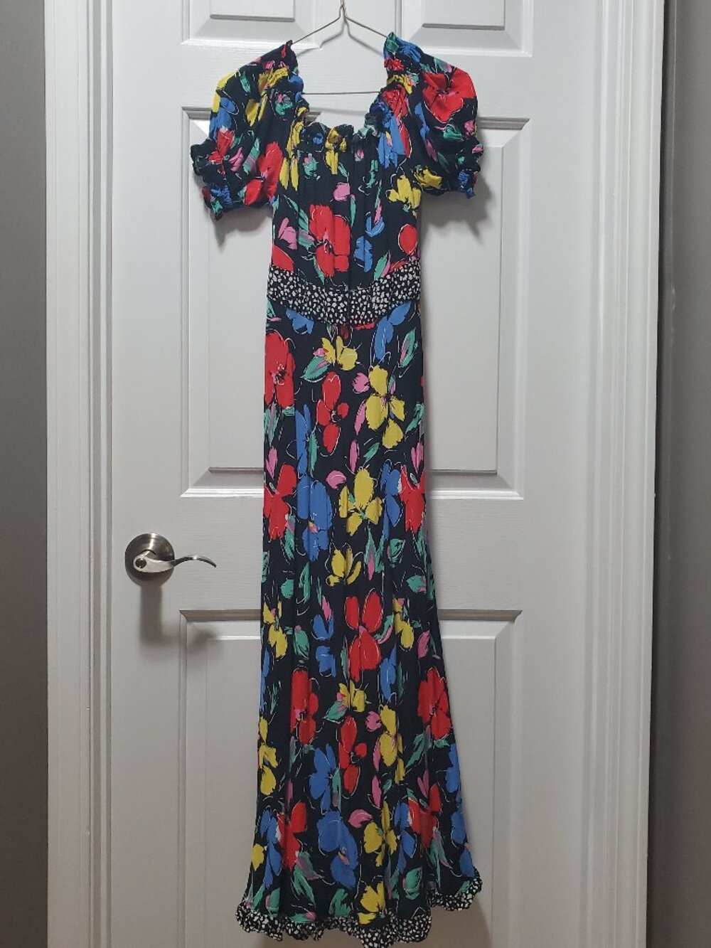 RIXO for Target Black Floral Off the Shoulder Puff Sleeve Maxi Dress | Size 2 - Picture 3 of 6